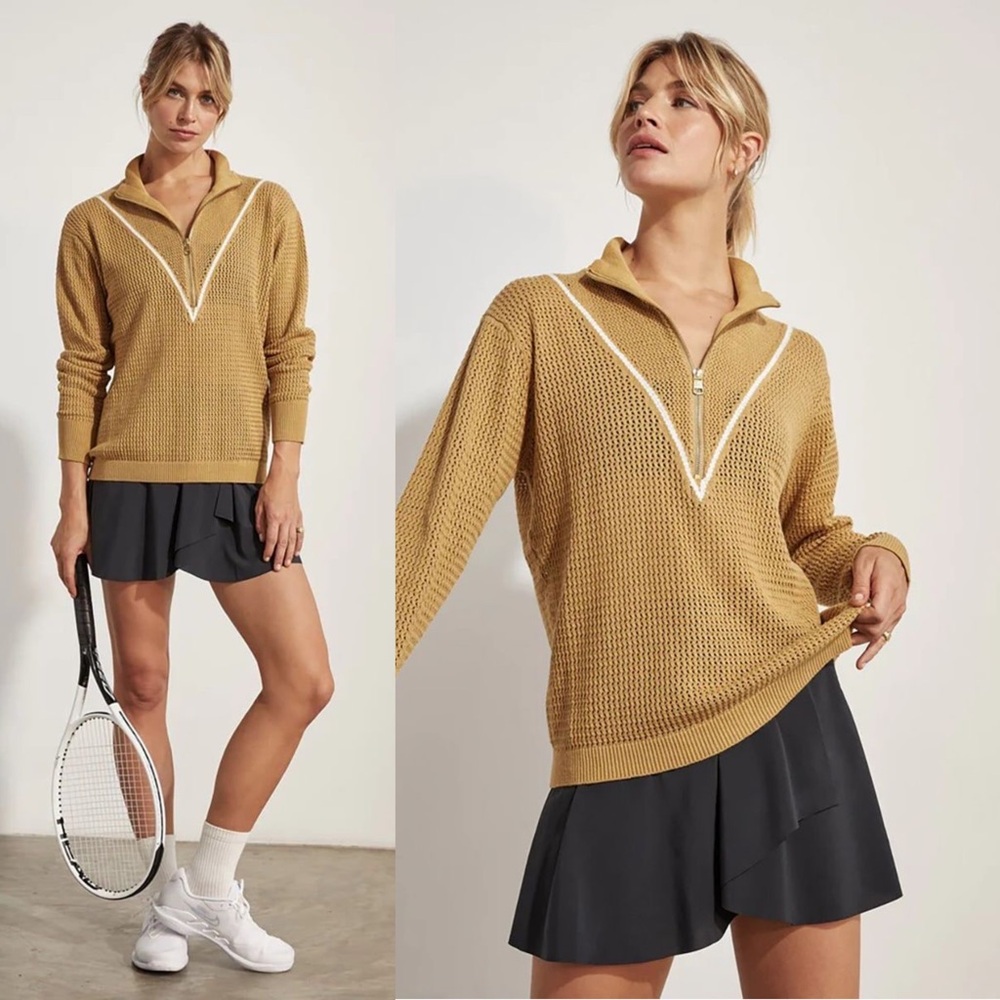 VARLEY Calva Knit Pullover Quarter Zip Sweater in Prairie Sand Size XS